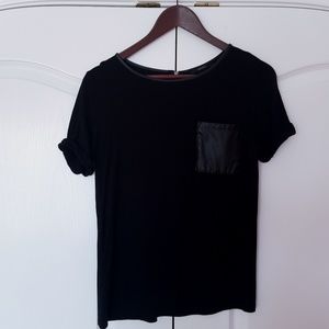 Black Tee w/ Faux Leather Pocket